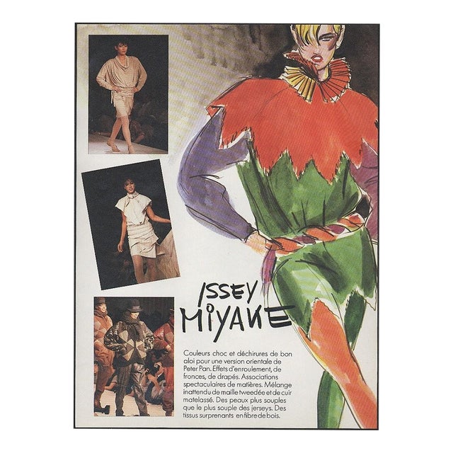 1982 French Issey Miyake Runway Fashion Print, Matted For Sale