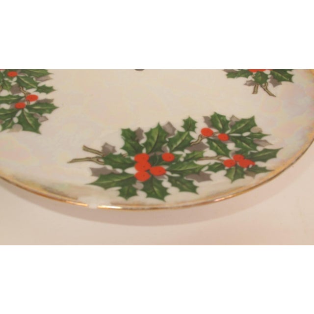 Mid-Century Modern Japan Ucagco 1960 Christmas Iridescent Holly Cookie Plate Stacked Tier - Set of 2 Plates For Sale - Image 3 of 7
