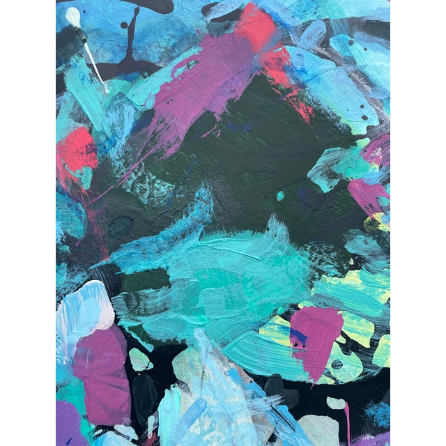 Textile "Beach Days" Large Coastal Modern Statement Painting in Aqua and Teal With Magenta Accents For Sale - Image 7 of 13