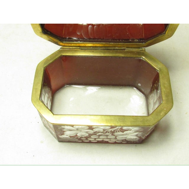 Antique Etched Bohemian Glass Box For Sale - Image 9 of 11