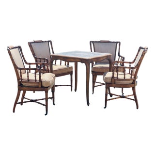 Kittinger Style Faux Bamboo Chairs and Petite Game Table For Sale