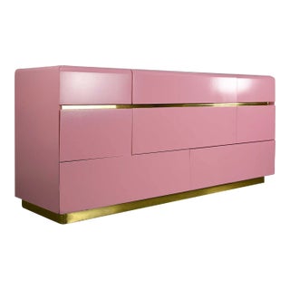 1980s Modernist Dresser or Credenza by Lane Furniture in Pink & Gold - Newly Painted For Sale