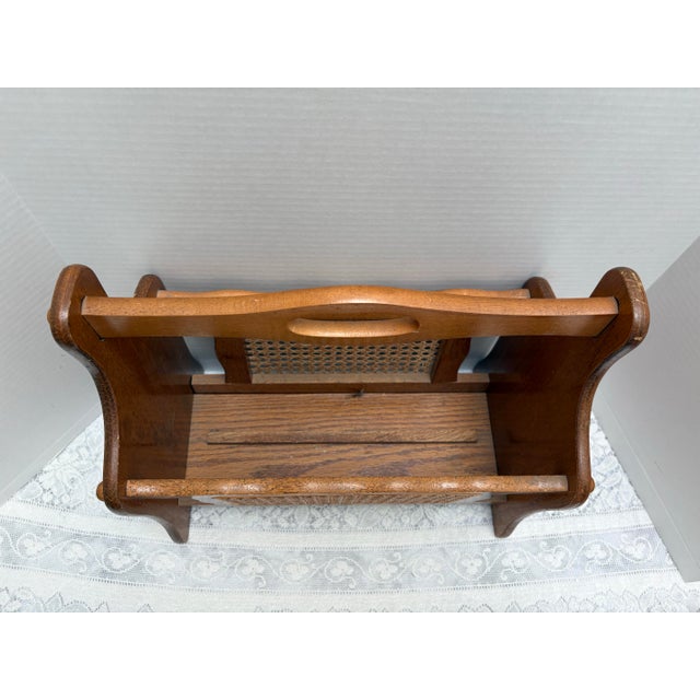 Sienna Vintage Midcentury Wood Cane Magazine File Holder For Sale - Image 8 of 9