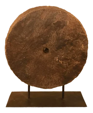 17.25" Mill Stone Mounted on a Metal Stand, Vintage