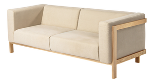 LIFT Minimalist Three-Seater Sofa in Ash Wood and Pearl Fabric Seat by Julien Renault