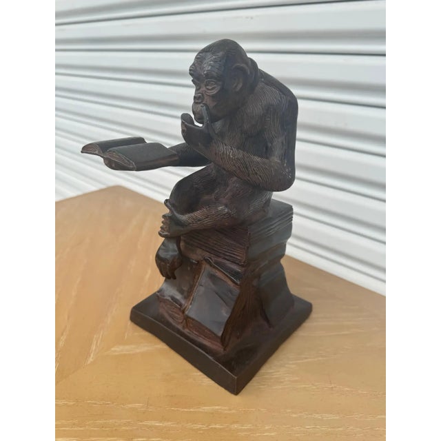 Vintage Darwin Bronze Thinking Monkey Statue For Sale In Houston - Image 6 of 7