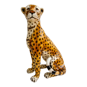 Vintage Large Scale Italian Glazed Porcelain Standing Leopard Statue