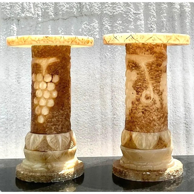 Vintage Italian Carved Alabaster Pedestals - A Pair For Sale In West Palm - Image 6 of 10