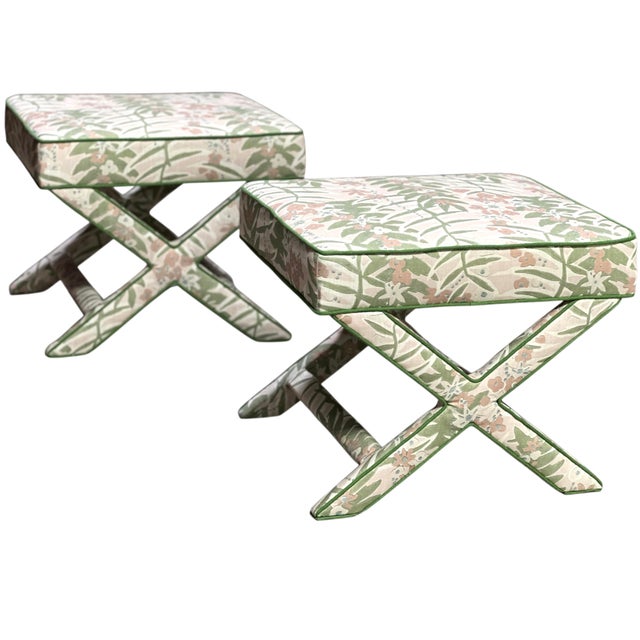 1980s Pair Large Vintage X Benches in Schumacher For Sale - Image 16 of 16