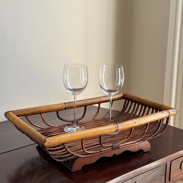 Boho Chic Vintage Bamboo Decorative Tray For Sale - Image 3 of 11