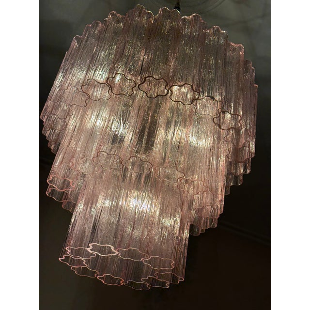Large Pink Colorful Murano Chandeliers with Tubular Prisms Tronchi, Set of 2 For Sale - Image 15 of 16