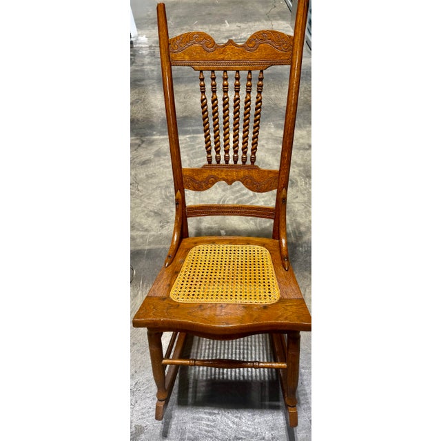 Wood Antique Barley Twist Spindle Back Rocking Chair For Sale - Image 7 of 12