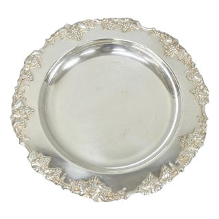 Vintage English Victorian Sheffield Silver Plated Grapevine Repousse 12" Dish For Sale
