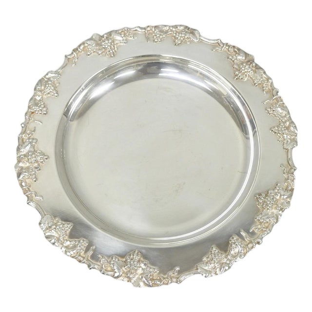 Vintage English Victorian Sheffield Silver Plated Grapevine Repousse 12" Dish For Sale
