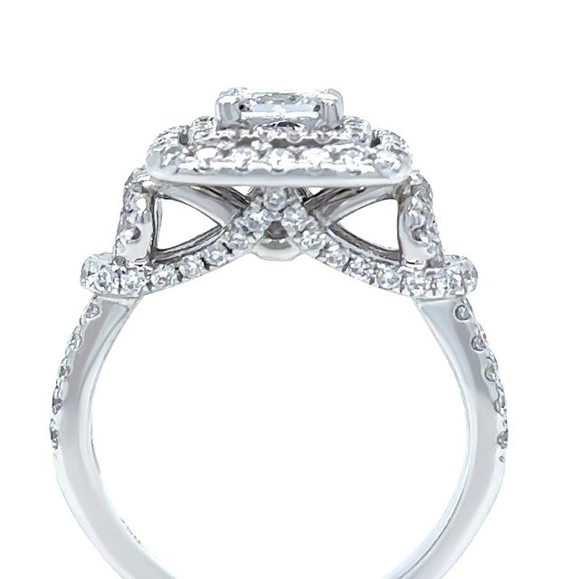 18ct White Gold Princess Cut Diamond Halo Ring, Size 5.25 For Sale - Image 9 of 11
