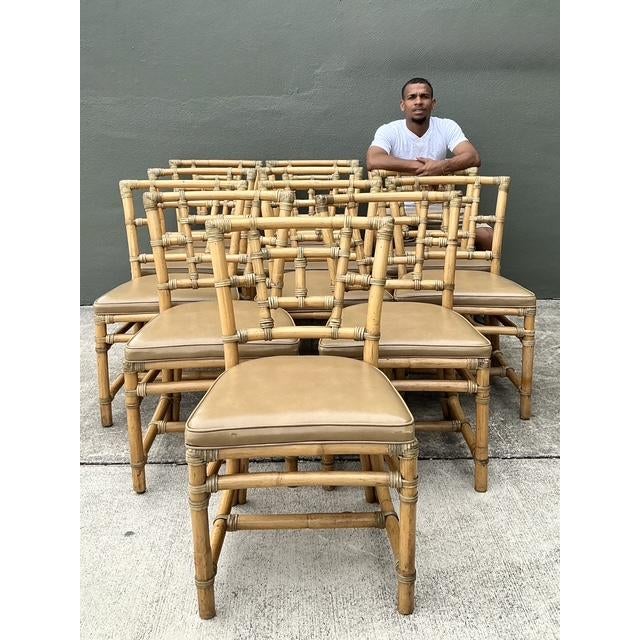 Elevate your dining experience with this magnificent set of twelve vintage McGuire rattan dining chairs. An iconic staple...