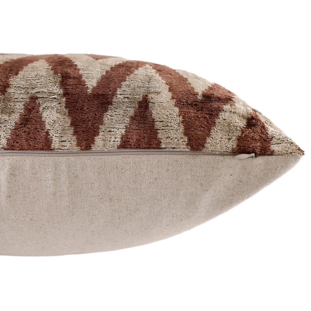Cream The Rust & Cream Chevron Ikat Silk Velvet Pillow - 20" X 20" For Sale - Image 8 of 8