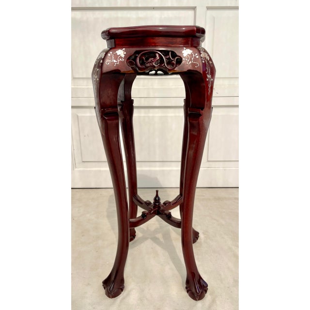 Vintage Chinese Rosewood & Mother-of-Pearl Inlaid Pedestal Stand For Sale In Los Angeles - Image 6 of 12