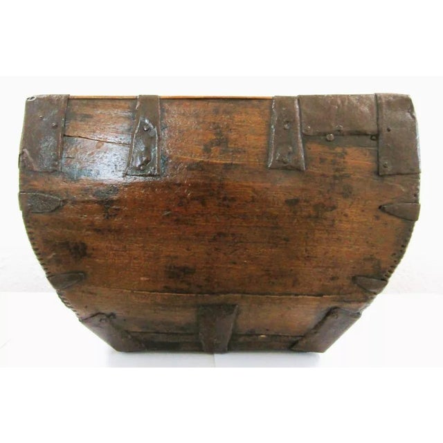 Wood Late 19th Century Antique Chinese Primitive Wood and Iron Rice Grain Harvest Basket Bucket Trug For Sale - Image 7 of 9