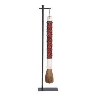 Contemporary Red Beaded Ceremony Brush With Iron Stand For Sale