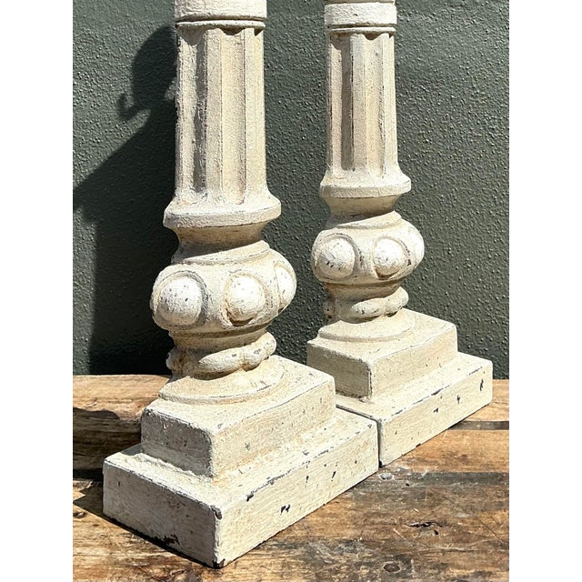 Mid 20th Century Vintage Cast Iron Column Lamps - A Pair For Sale - Image 5 of 12