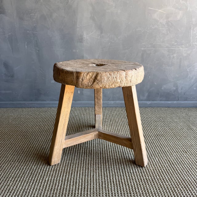 Vintage Elm Wood Wheel Table in Natural Finish For Sale - Image 4 of 8