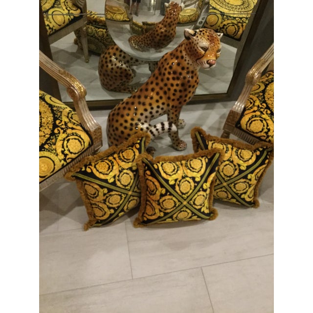 Set of 3 custom made velvet Versace-inspired pillows. Gold and black and double sided. One of a kind, used slightly vivid....