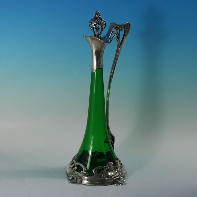 Green 1910s Art Nouveau WMF Claret Jug and Stopper With Green Glass Liner For Sale - Image 8 of 15