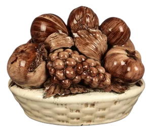 Italian Brown & White Majolica Fruit Basket, 1960s