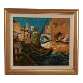 Vintage Modernist Painting of Venice For Sale