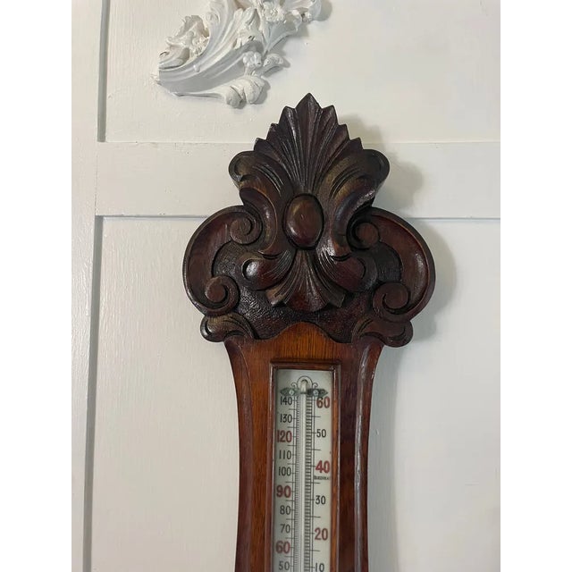 Wood Victorian Carved Oak Banjo Barometer, 1860s For Sale - Image 7 of 9