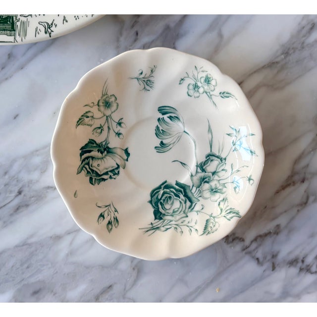 Ceramic Mid-Century Green & White Transferware Wall Plate Curation - Set of 11 For Sale - Image 7 of 11