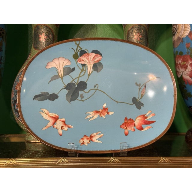 Signed Gonda Japanese Cloisonne Enamel Tray With Goldfish and Morning Glory For Sale - Image 11 of 15
