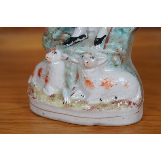 Antique Staffordshire Porcelain Highlander Shepherdess & Sheep Figurine For Sale - Image 9 of 11