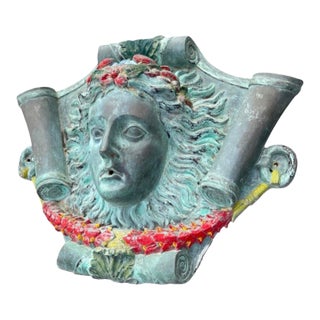 Vintage Classical Bronze & Polychrome Water Fountain Mask For Sale