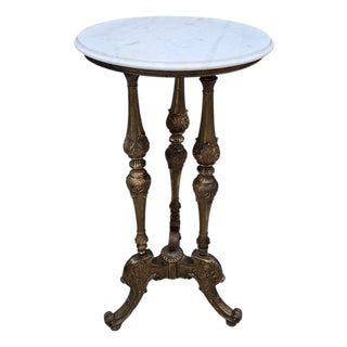 Antique Louis XVI Style Brass With Marble Top Pedestal/Side Table For Sale