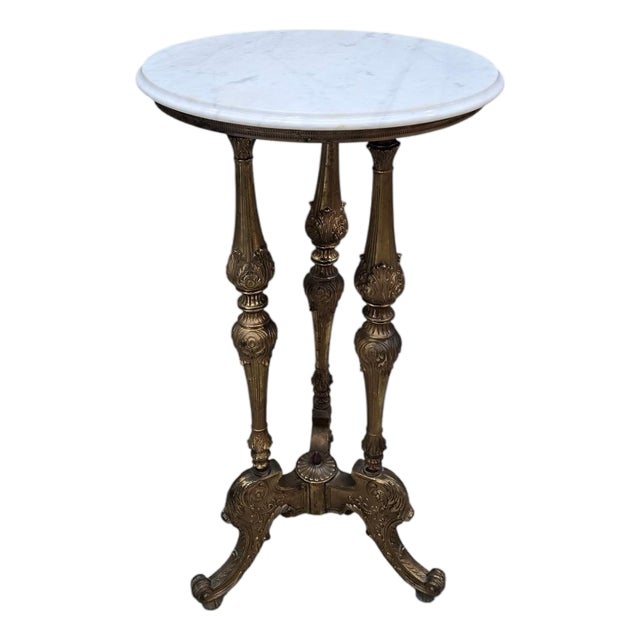 Antique Louis XVI Style Brass With Marble Top Pedestal/Side Table For Sale
