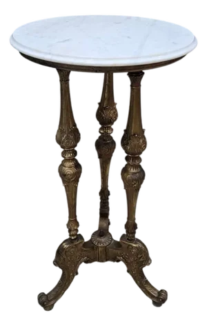 Antique Louis XVI Style Brass With Marble Top Pedestal/Side Table