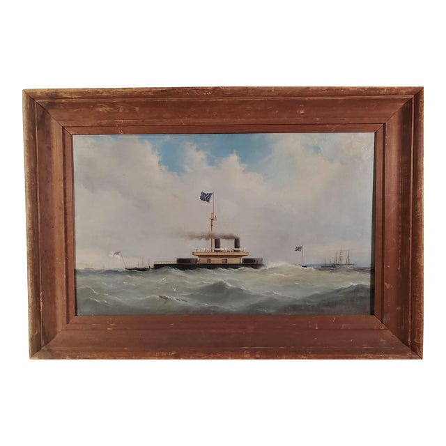 Ironclad Battleship HMS Devastation 19th Century Original Oil Painting For Sale