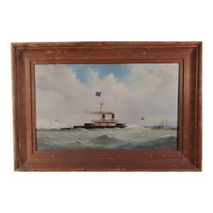 Ironclad Battleship HMS Devastation 19th Century Original Oil Painting