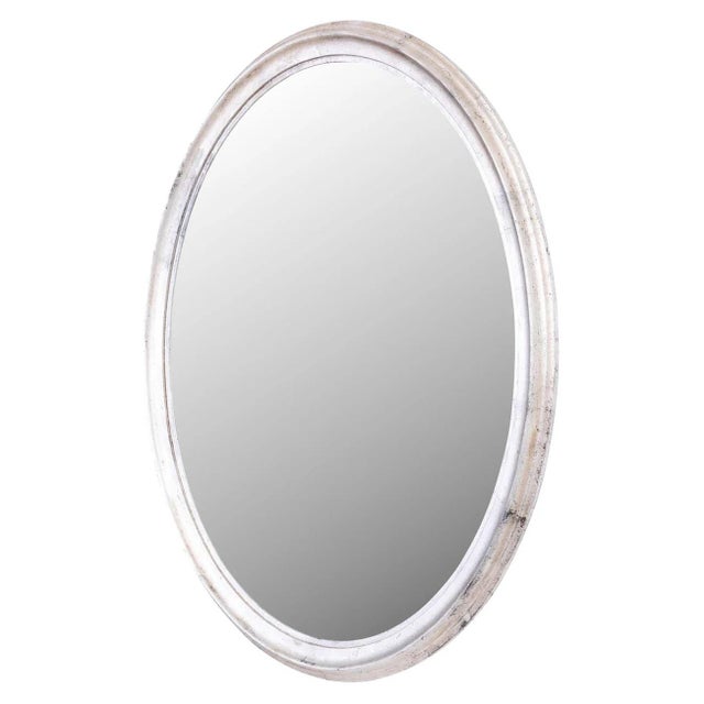 Italian Mid Century Silver Leaf and wood Oval Wall Mirror. Great size and scale at 31" x 26" Good overall condition, some...