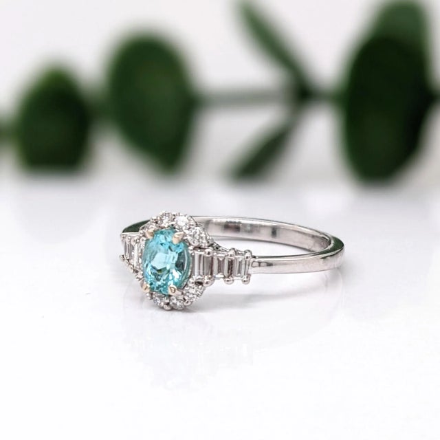 Blue Afghan Tourmaline Ring with Earth Mined Diamond in Solid 14k Gold Oval 5.5x4mm For Sale - Image 4 of 8