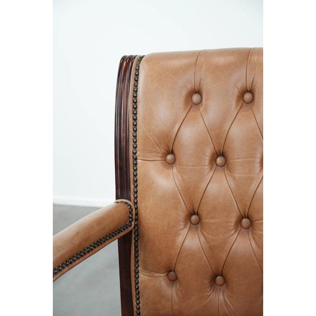 English-Style Chesterfield Swivel Office Chair in Cowhide and Wood For Sale - Image 9 of 18