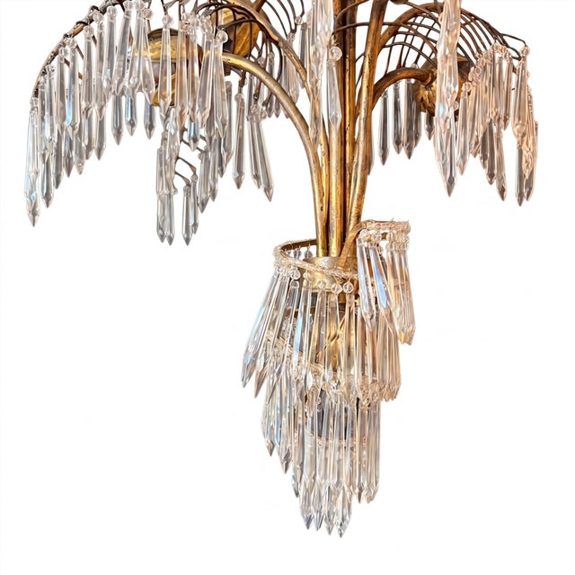 1950s French Brass and Glass 7-Light Palm Chandelier, 1950s For Sale - Image 5 of 6