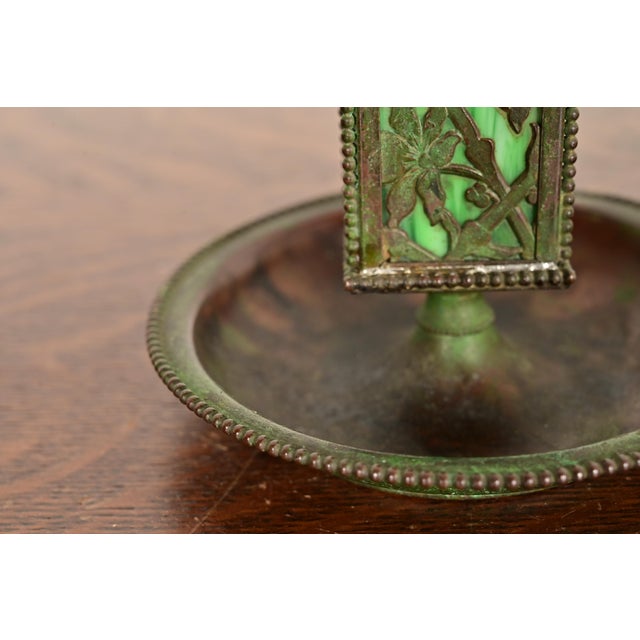 Apollo Studios New York Arts & Crafts Grapevine Pattern Bronze and Slag Glass Ashtray With Matchbox Holder For Sale In South Bend - Image 6 of 12