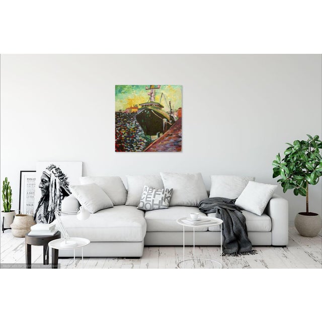 Martha Holden, Large "Ship in the Harbor" Contemporary Expressionist Style Nautical Oil Painting For Sale - Image 9 of 11