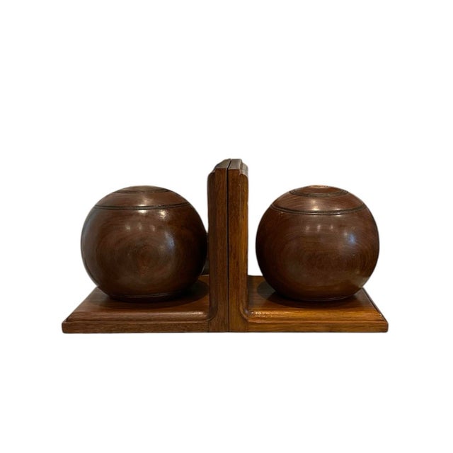Antique Pair of Custom Wooden Lawn Bowls / Bocce Balls / Bouies : Lawn Bowling Bookends by Thomas Taylor Glasgow, a Psir For Sale - Image 4 of 8