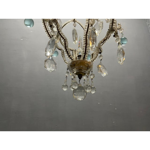 Crystal Beaded Light Pendant with Light Blue Murano Glass Tear Drops, 1960s For Sale - Image 4 of 13