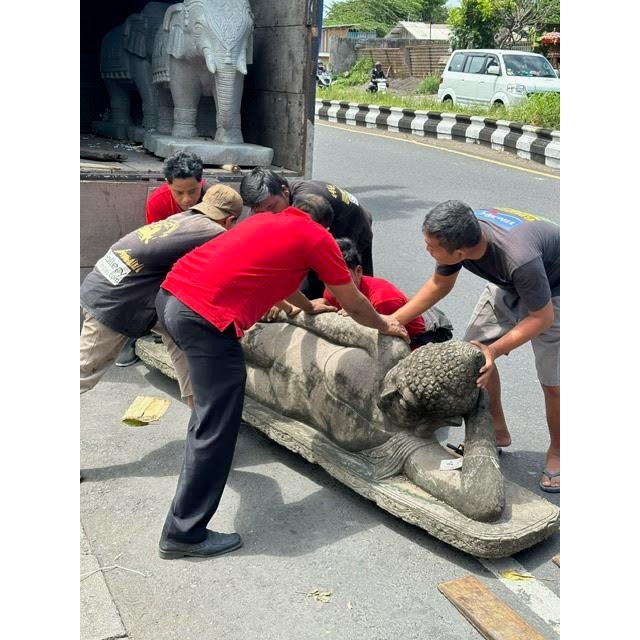 Vintage Sleeping Buddha Stone Garden Statue For Sale - Image 4 of 5