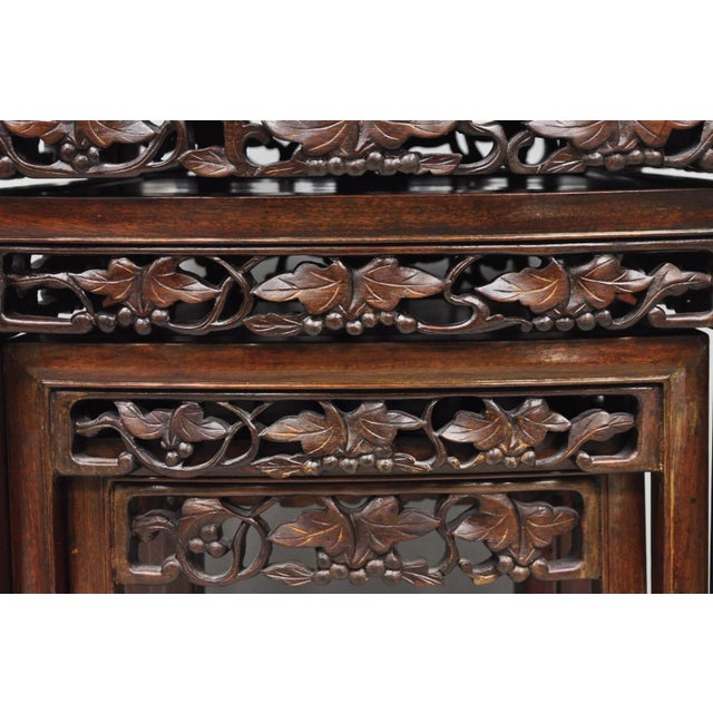 Vintage Chinese Carved Hardwood Curved Frame Nesting Side Tables - Set of 4 For Sale - Image 4 of 18